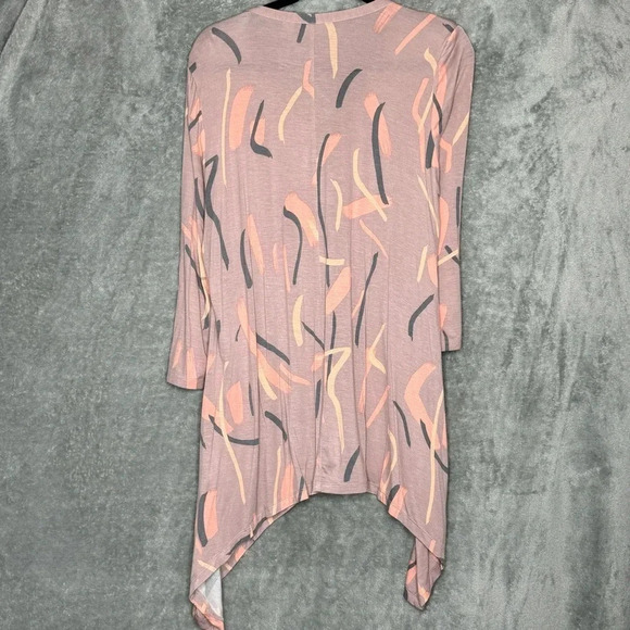 Logo Lori Goldstein Medium Cardigan Pink Button Up Striped 3/4 Sleeve V Neck - Picture 5 of 8